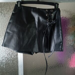 Altar'd State Black Faux Leather Mini-Skort